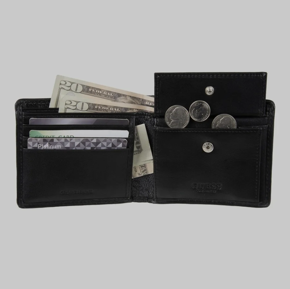 Guess Men's Slimfold Bifold Black Leather Wallet (840)